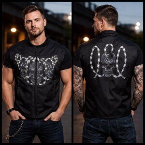 Men's Textile Vest with Reflective Skull